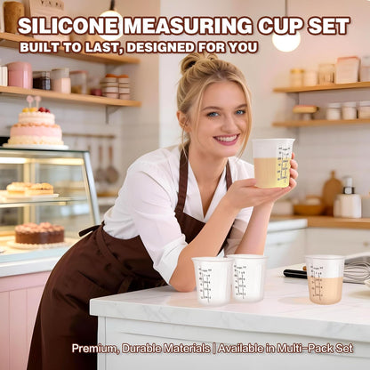 Silicone Measuring Cups Set 125ml + 250ml + 500ml for Cooking Reusable Baking Supplies Silicone Flexible Melting Measure Cup for Butter, Chocolate