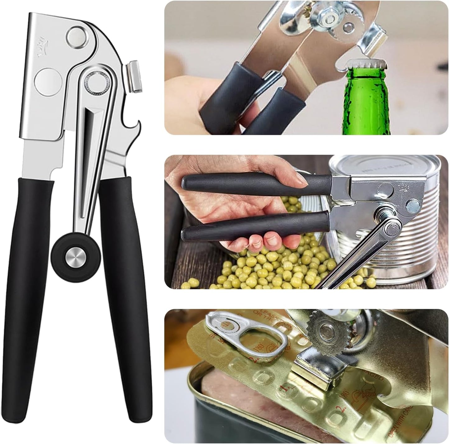 2Pcs Can Opener with Magnet Crank Can Openers Manual,Heavy Duty Commercial Can Opener with Rubber-coated Long Handles