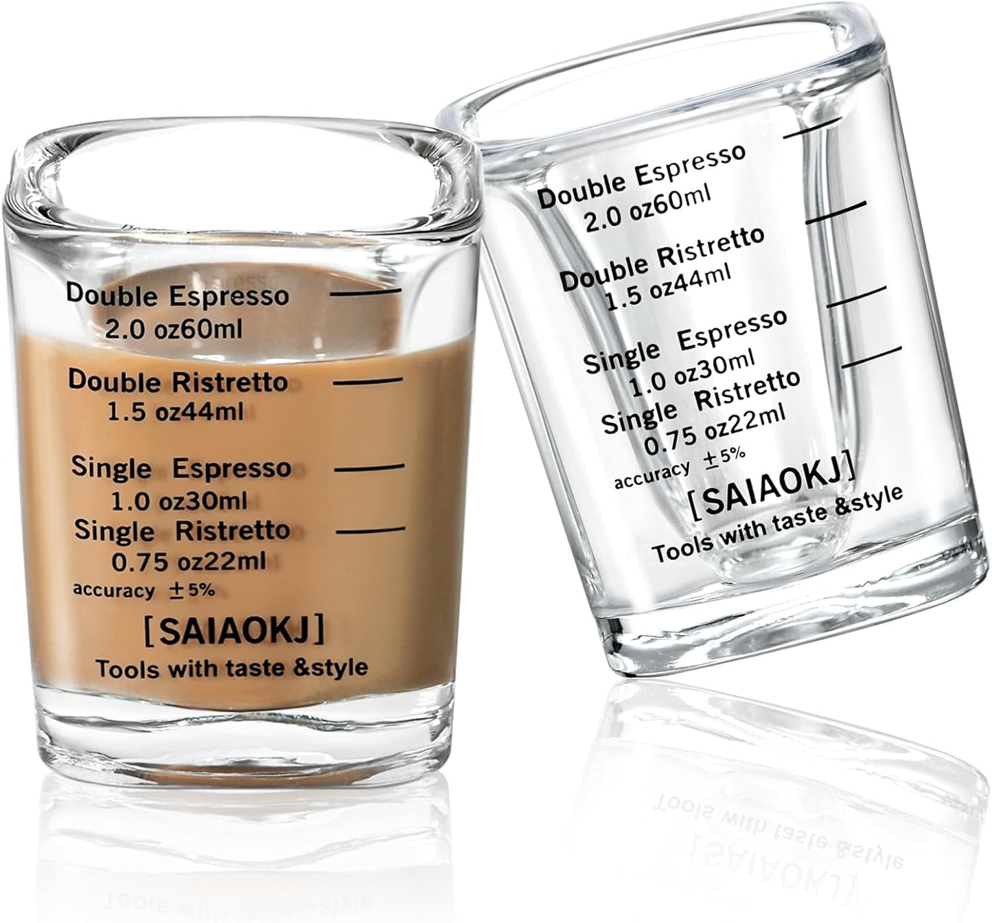 SAIAOKJ Shot Glasses Measuring Cup Set 2PACK Espresso Shot Glasses Liquid Heavy Glass 26-Incremental Measurement 1 OZ, 2 TBS, 6 TSP, 30 ML Kitchen Tools (Red)