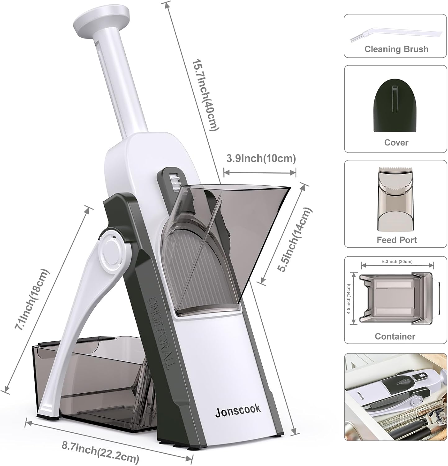 Safe Mandoline Slicer for Kitchen, Adjustable Thickness 0.1-8 mm, 5 in 1 Multi Vegetable Chopper, Potato Slicer, Food Chopper French Fry Cutte, Paring Knife/Cleaning Brush, Mandolin (BlackKnight)