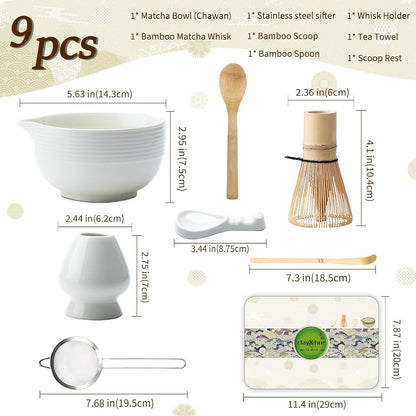 Clay&Fire Matcha Whisk Set, 9 pcs Ceramic Matcha Set, Gifts for Women,Matcha Bowl with Spout and Whisk, Matcha Kit for Matcha Lovers, Gift Mother's Day, Birthday, Anniversary