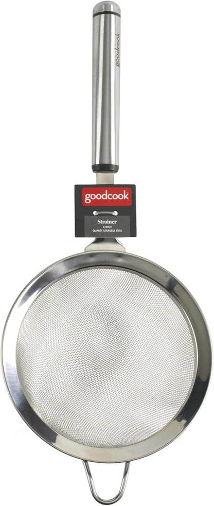 GoodCook Gourmet 6-inch Hand Strainer, Stainless Steel Diamond Shaped Ergonomic Handle with Hang Loop