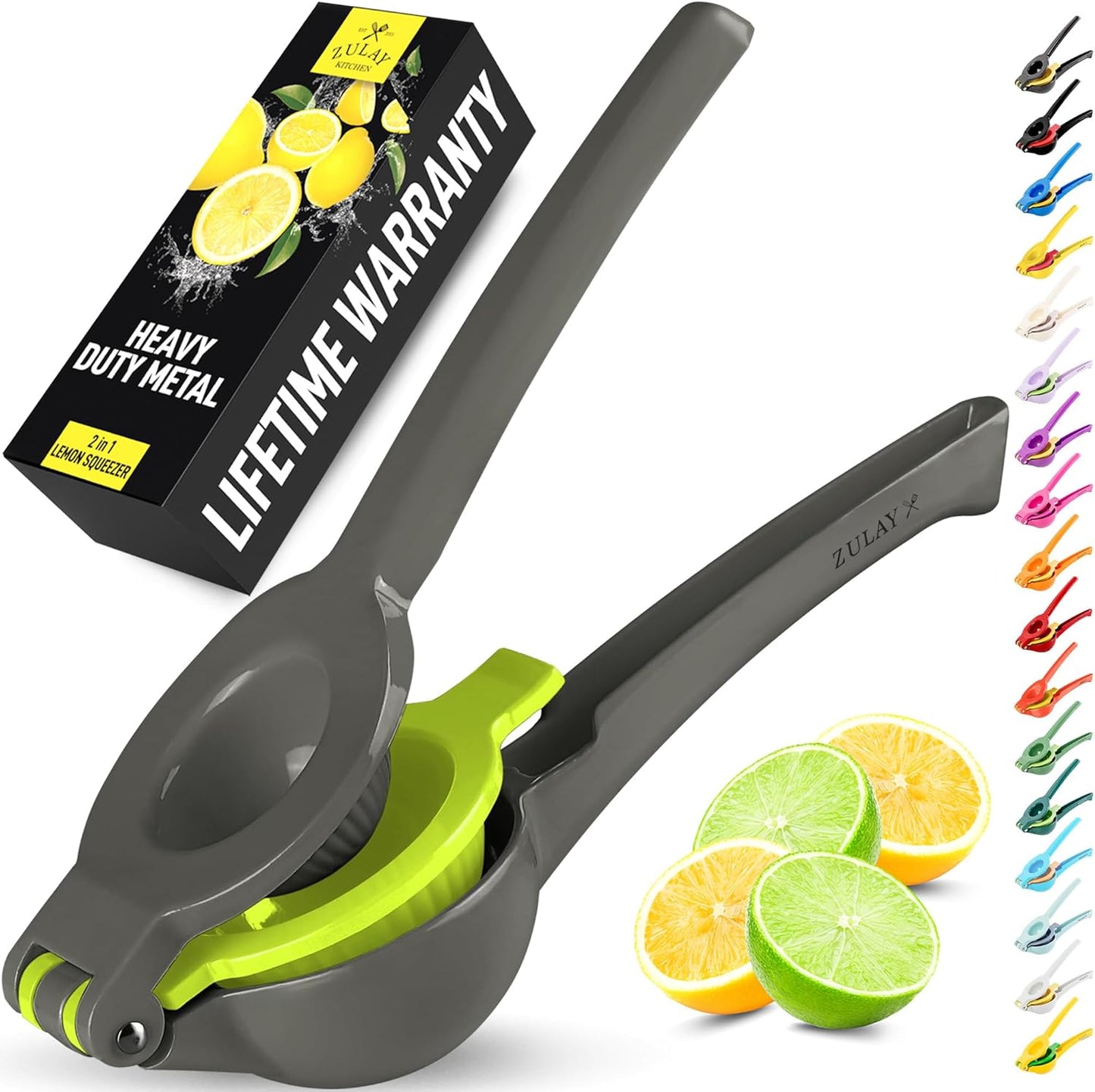Zulay Kitchen Metal 2-in-1 Lemon Squeezer - Sturdy Max Extraction Hand Juicer Lemon Squeezer Gets Every Last Drop - Easy to Clean Manual Citrus Juicer - Easy-Use Lemon Juicer Squeezer - Yellow/Green