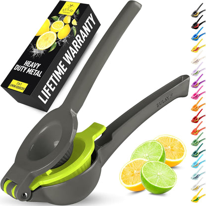 Zulay Kitchen Metal 2-in-1 Lemon Squeezer - Sturdy Max Extraction Hand Juicer Lemon Squeezer Gets Every Last Drop - Easy to Clean Manual Citrus Juicer - Easy-Use Lemon Juicer Squeezer - Yellow/Green