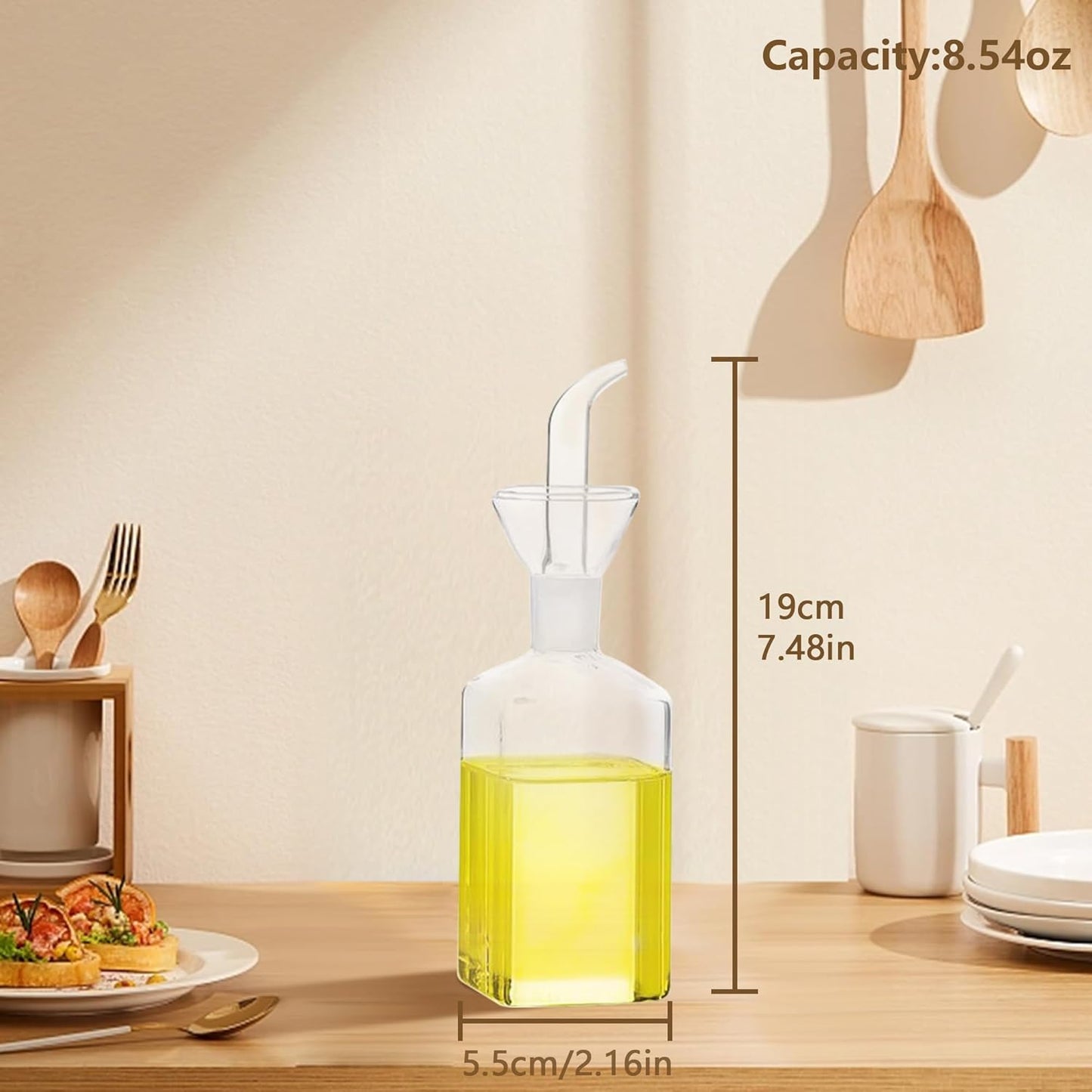 Olive Oil Pourer Olive Oil Vinegar Cooking Wine cotainer Salad Dressing Glass, Oil Bottle Vinaigrette Dispenser Drizzle Cruet 17oz Glass Oil Bottle for Kitchen
