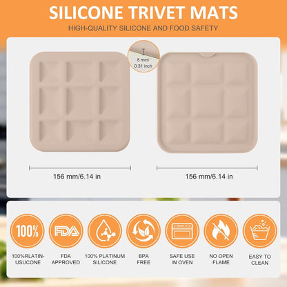 Silicone Trivet Mats 6 Pack Trivets for Hot Dishes Hot Pads for Kitchen, Trivets for Hot Pots and Pans,Heat-Resistant Non-Slip Dinner Plate Mat (Brown)