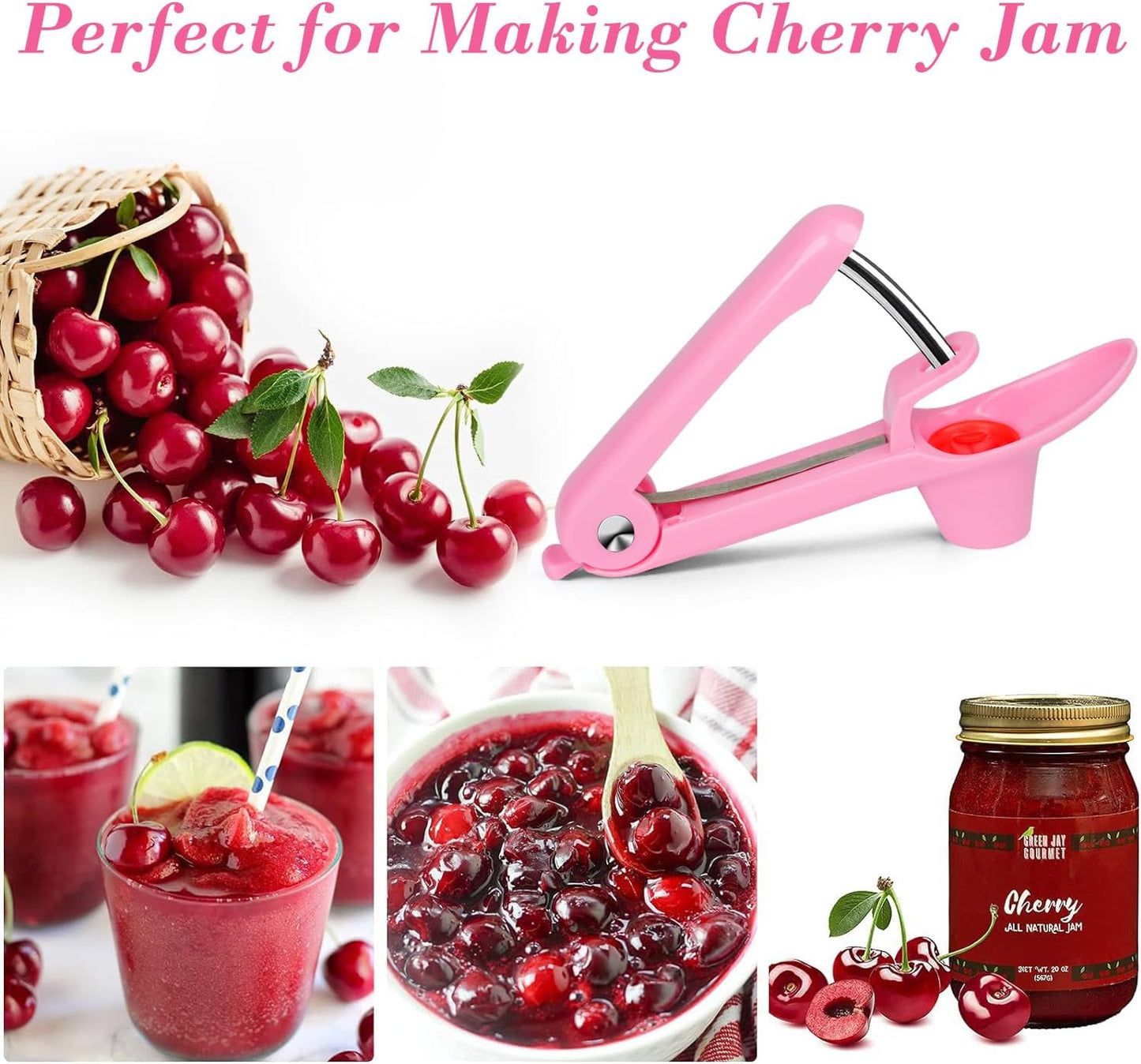 Cherry Pitter Tool, Heavy-Duty Cherry Seed Core Remover, Cherry Pitter Remover Tool with Space-Saving Lock Design, Pit Remover for Cherries (Green)