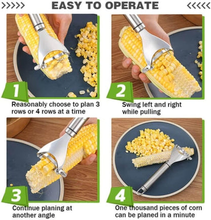 2 Pcs Stainless Steel Corn Peeler,Corn on the Cob Remover Tool,Corn Stripper Corn Sheller Kitchen Tools with Ergonomic Handle, Silver, 6.5X18CM (A169)