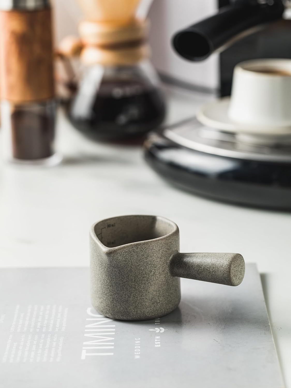 Espresso Cups Ceramic, 200ML Espresso Measuring Cup with Handle, Expresso Shots Cups with Scale, Espresso Accessories, White