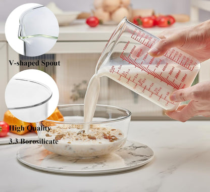 High Borosilicate Glass Measuring Cup-V-Shaped Spout，Glass Measuring Beaker for Kitchen or Restaurant, Easy to Read, 60 ML (2 Oz)-Pack of 2