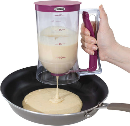 Pancake Batter Dispenser - 4-Cup Batter Dispenser with Squeeze Handle for Pancakes, Waffles, Muffins, and Crepes - Baking Tools (Purple)