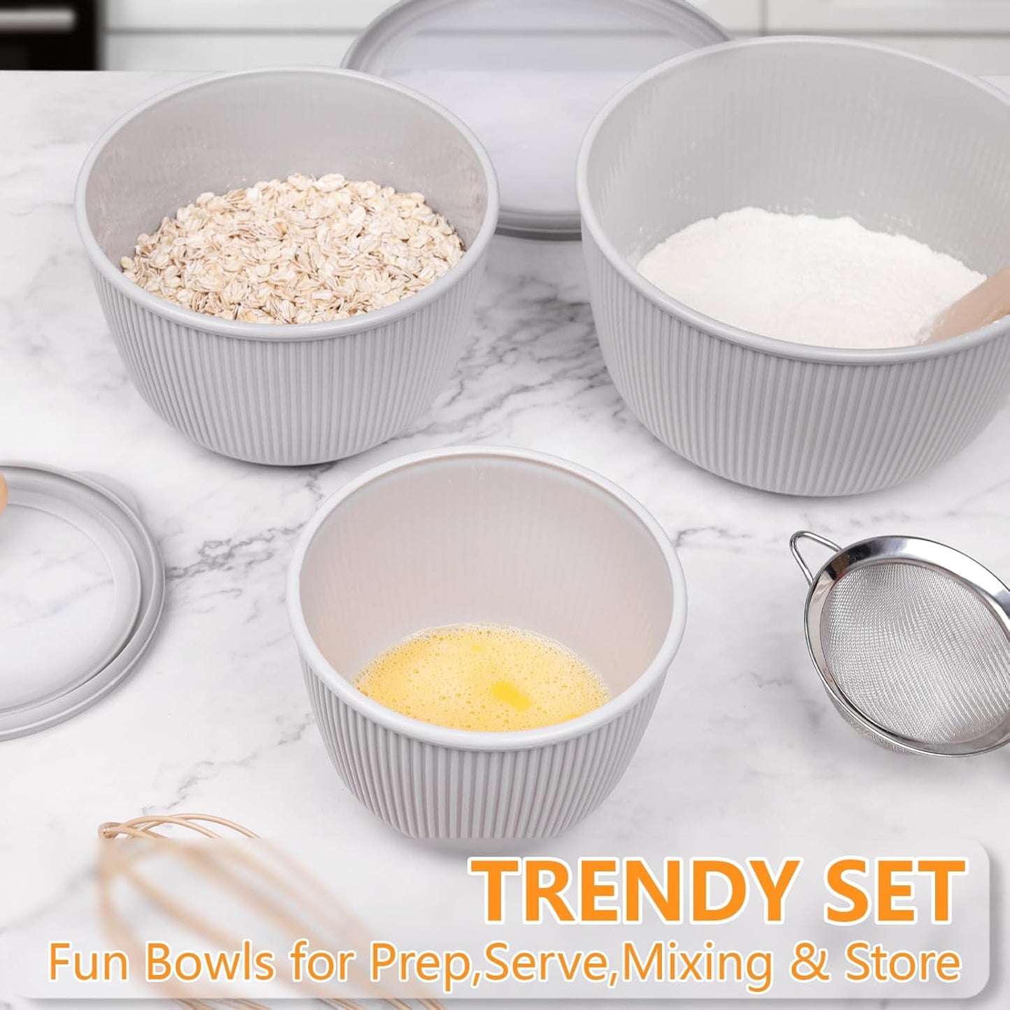BoxedHome Mixing Bowls with Lids - 8 Piece Plastic Nesting Bowls Set includes 4 Prep Bowls and 4 Lids, Microwave and Dishwasher Safe, Green