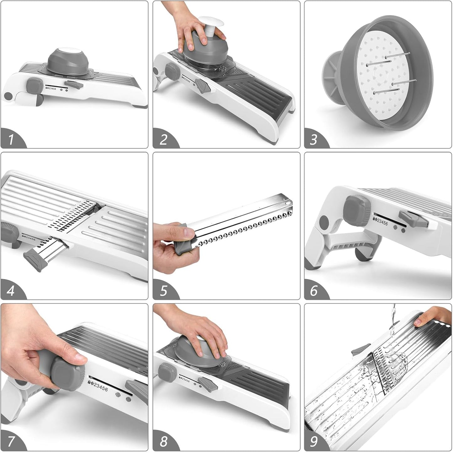 Mandoline Slicer for Kitchen, Adjustable Stainless Steel Mandoline Food Slicer, Onion Potato Cucumber Tomato Carrot Vegetable Fruit Slicer, Mandolin Veggie Cutter with Food Holder, Green