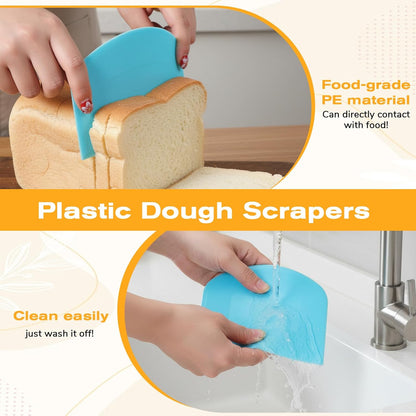 JJUNW 8Pcs Dough Cutter Bench Scraper for Baking, Flexible Dough Scraper Food-safe Plastic Dough Scraper Tool for Bread Cake Dough Fondant Icing