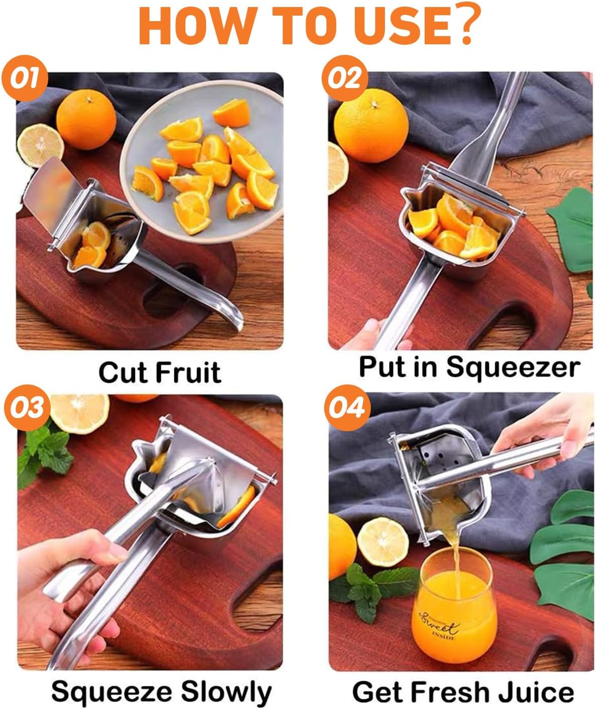 Hand Juicer Squeezer, Heavy Duty Fruit Juice Squeezer Handheld, Manual Juicer Hand Press with Ergonomic Grip, Cast Iron Juice Extractor for Lemon, Citrus, Orange, Lime, Grapefruit, Pomegranate (2PCS)