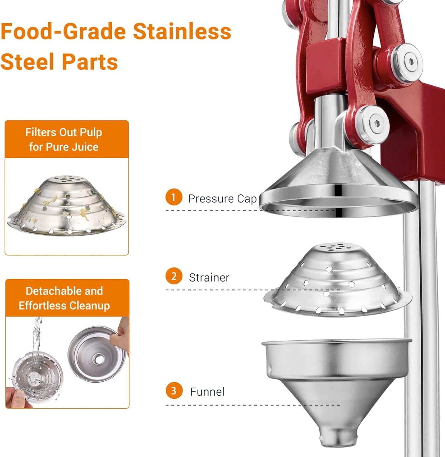 TONGCHANT Manual Juicer, Heavy Duty Cast Iron Juicer | Hand Press Juicer for Orange Lemon Lime Pomegranate & Citrus Fruits, High Leverage for Easy Juicing, Stainless Steel Cup, Easy to Clean, Black
