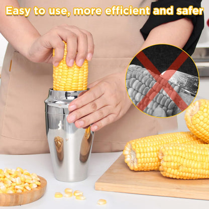 YYP Corn Cutter Peeler, Corn Cob Stripper with Cup [No Splatters or Mess], 304 Stainless Steel Corn on the Cob Remover Kitchen Tool, Corn Kernel Shucker Separator Slicer with Serrated Sharp Blade