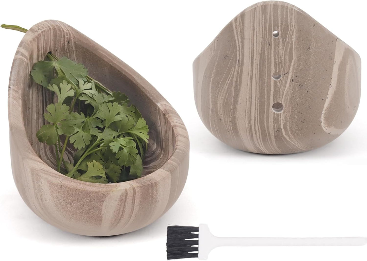 Marble Herb Peeler 3 Inches Cream Leaf Stripper with Brush for Fast Leaf Removal, Ideal for Parsley, Rosemary, and Cooking Salads