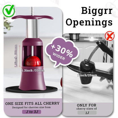 2 in 1 Cherry Pitter Remover Tool, Premium Quick Release Cherry Pitter, Press & Push Type, Large 33mm Cherry Seed Remover, Durable, Food Grade Stainless Steel & PP Plastic
