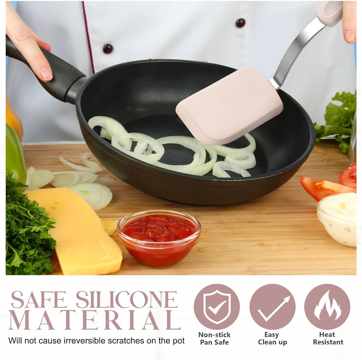 Silicone Cookie Spatula Turner 2 Pack Mini Brownie Spatula Flexible Kitchen Small Silicone Turner for Nonstick Cookware Heat Resistant No Scratch Flipper for Pancake(Solid Flat,Gray, Blue)
