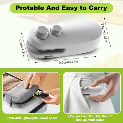 Mini Bag Sealer, 2026 2 in 1 Rechargeable Chip Bag Sealer with Cutter and Magnet, Portable Handheld USB C Heat Sealer Resealer Machine for Snack Plastic Bags Food Storage (White + Black)