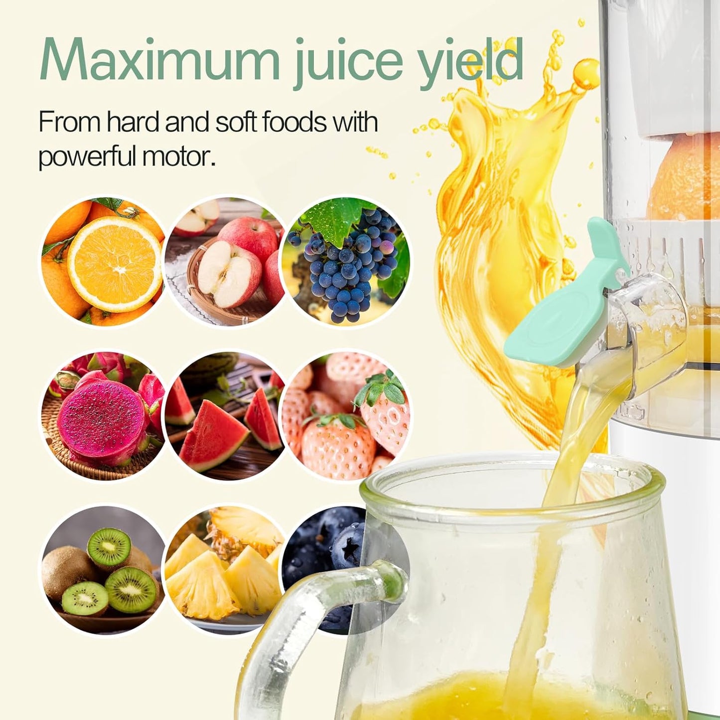 SUNHAIXIA Rechargeable Electric Juicer - Citrus Juicer with Type-c Rechargeable for Orange, Lemon and Grapefruit Juicing. (White-45Watts)