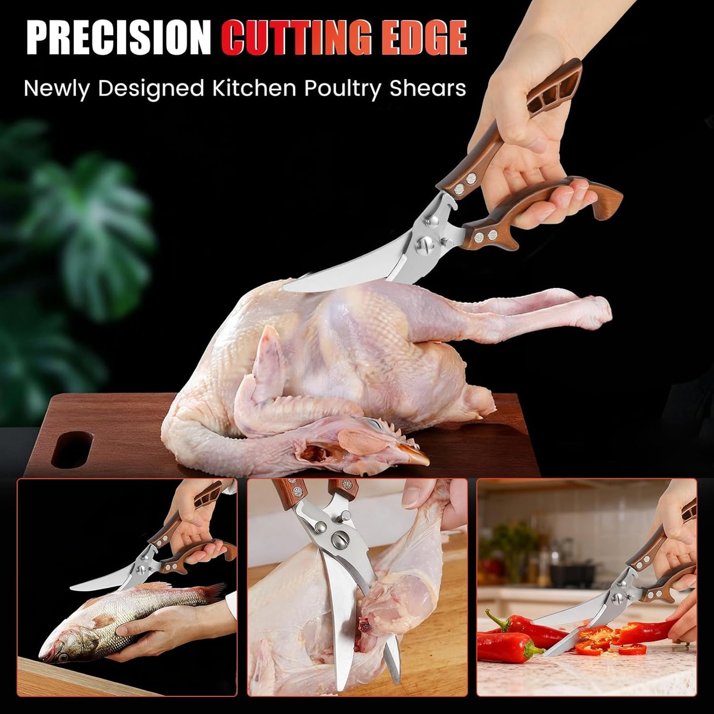 ANDONG Upgrade Heavy Duty Stainless Steel Kitchen Scissors - Professional Poultry Shears for Bone, Meat, Chicken, Fish, Turkey, Vegetables,Spring Loaded Multipurpose Ultra Sharp Utility Scissors