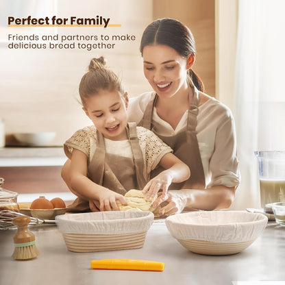 CODOGOY Banneton Bread Proofing Basket Set, Sourdough Bread Baking Supplies with 9" Round & 10" oval Handmade Natural Rattan Proofing Basket and Complete Bread Making Tools