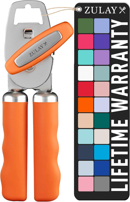 Zulay Kitchen Heavy Duty Stainless Steel Can Opener Manual with Bottle Opener - Rust Proof Manual Can Opener With Turn Knob & Comfy Soft Grip Handles - Black