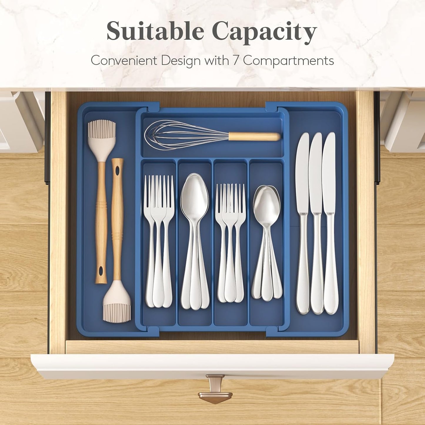 Lifewit Silverware Drawer Organizer, Expandable Utensil Tray for Kitchen, BPA Free Flatware and Cutlery Holder, Adjustable Plastic Storage for Spoons Forks Knives, 11-18 x 14", Black