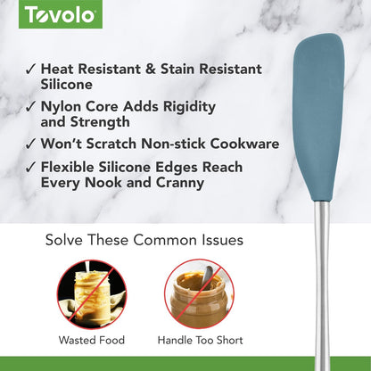 Tovolo Flex Core Silicone Spatula Spoonula Set of 2 for Non Stick Cast Iron Cooking & Baking, Dishwasher Safe Heat Resistant BPA Free Long Stainless Steel Handle Kitchen Utensil, Charcoal Gray