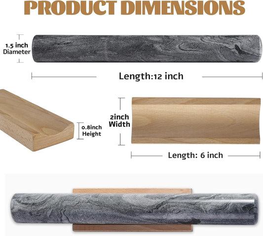 Koville African Natural Marble Rolling Pin, Non-Stick Polished Dough Roller, Pasta, Dumpling, Fondant, Pie Crust, Bread, Pizza Dough, Kitchen Baking Pastry Tools with Mat/Scraper（Namib Fantasy）