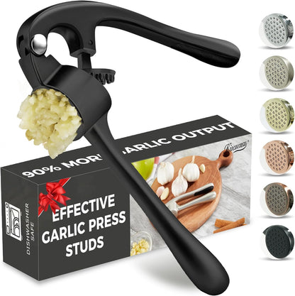 Kitessensu High Effective Garlic Press With Studs, Heavy Duty Garlic Mincer, Easy to Squeeze and Clean, Rust Proof, Ginger Crusher- Imperial Silver