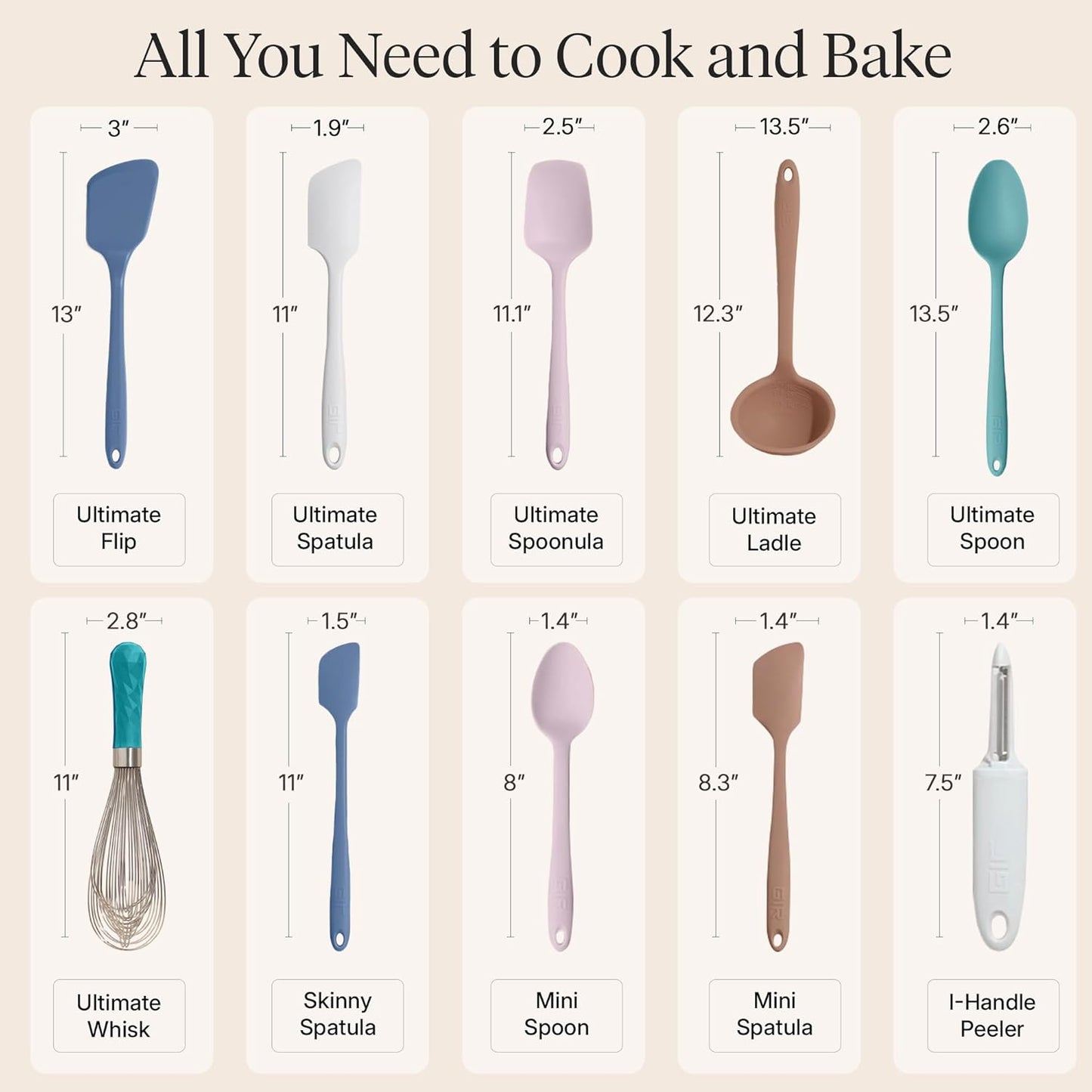 GIR: Get It Right 5-Piece Silicone Ultimate Kitchen Utensils Set - Ladle, Spatula, Flip, Spoon & Spoonula - Non-Toxic Cooking Utensils for Nonstick Cookware, Cooking and Baking - Black