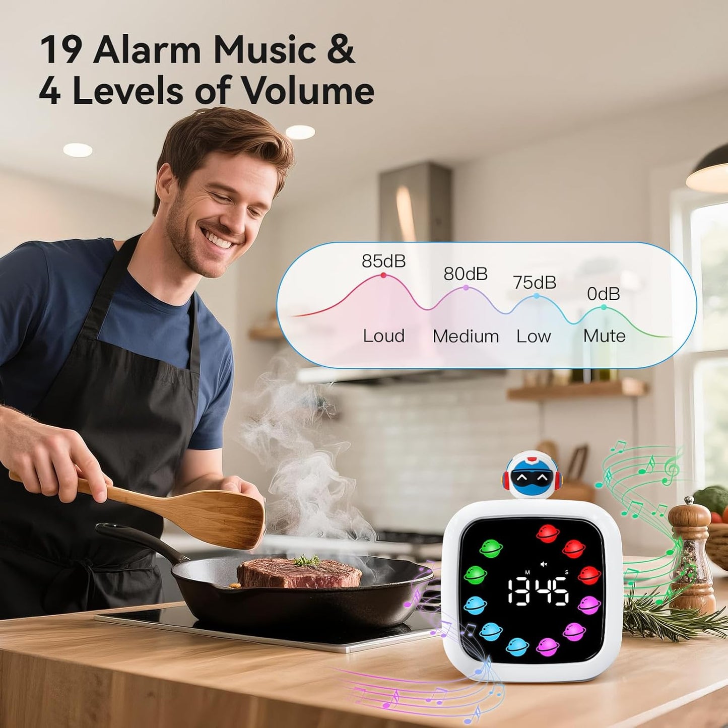 Yunbaoit Digital Visual Timer for Kids, Rechargeable 99-Minute Silent Countdown Timer with 19 Ringtones, 9 Optional DIY Color Star Display, Time Management Tool with Pause Function (Rainbow)