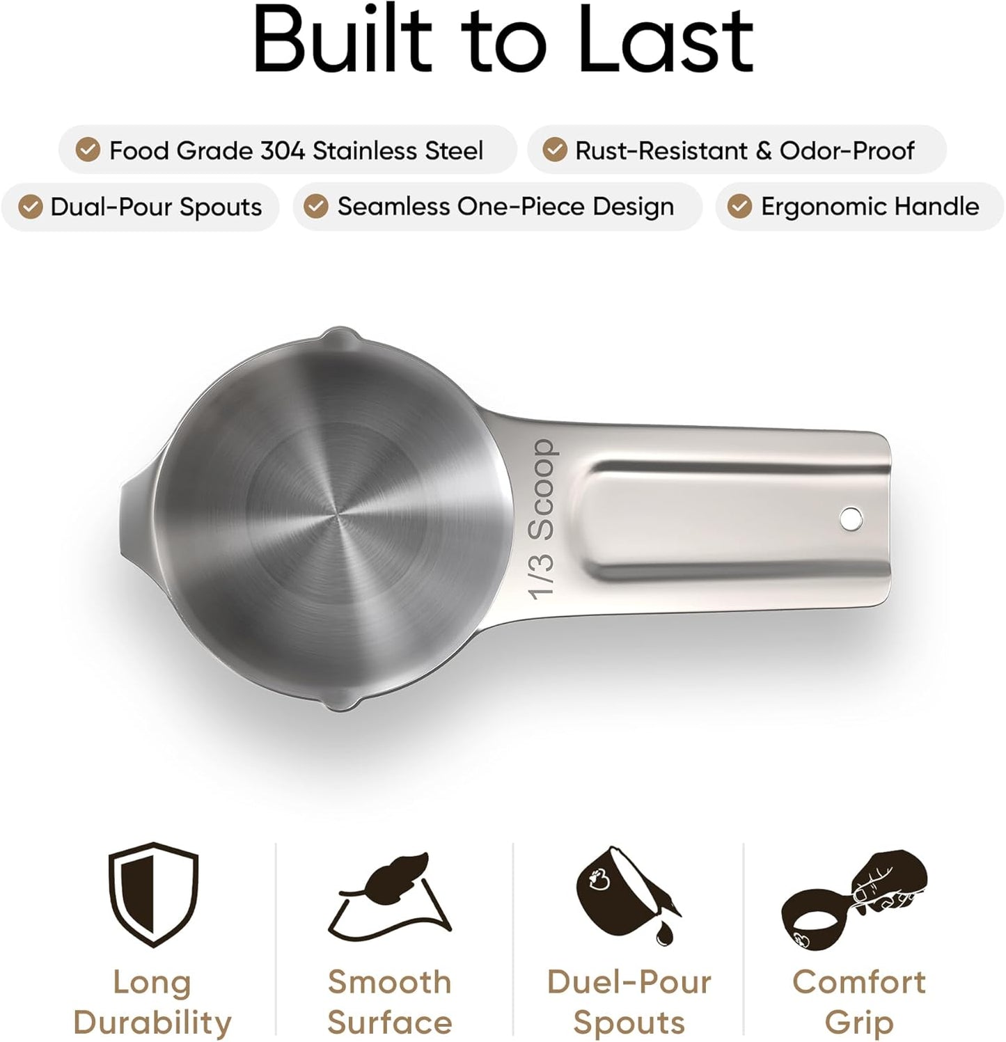 Color Up 2 Scoop (2 Cup / 480 ml) Stainless Steel Pet Food Measuring Scoop for Dogs, Cats, Rabbits & Birds – Dual Pour Spouts, Ergonomic Handle, Dishwasher Safe