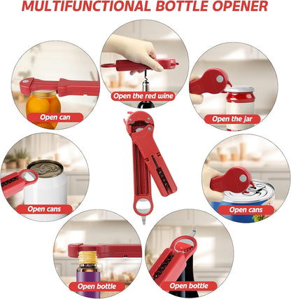 7 in 1 Jar Opener Bottle Opener and Wine Opener for Seniors with Arthritis, Weak Hands, Multi Retractable Magnetic Can Opener, Original Kitchen Lid Opener Tool (Black)