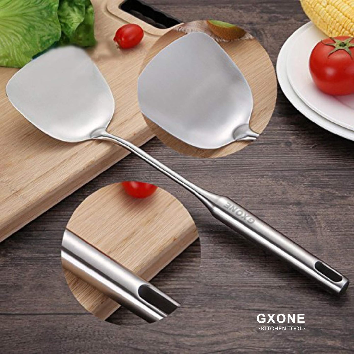 Slotted Spoon,304 Stainless Steel Skimmer Spoon with Heat Resistant Wooden Handle,Silver/15.8Inch