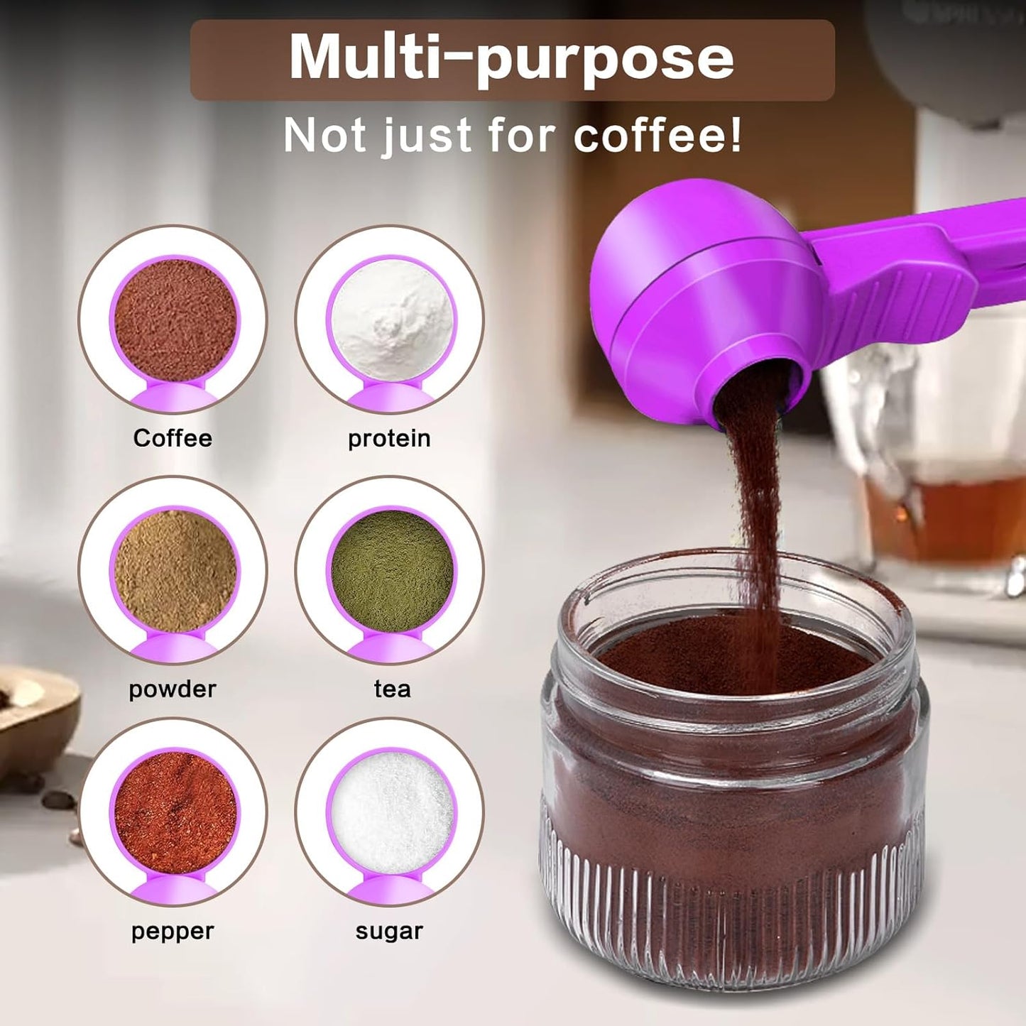 2-in-1 Coffee Scoop with Funnel, 2 Teaspoon Measuring Spoon for Reusable K Cups, Ground Coffee, Protein Powder & Tea, Mess-Free Plastic Design (Pink)