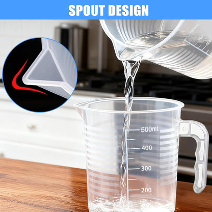 2 Pack Measuring Cup Set, Includes 500Ml and 1000Ml Plastic Liquid Measuring Cups- Baking, Cooking, Mixing & Measuring Cups, Microwave and Dishwasher Safe Essential Kitchen Tools