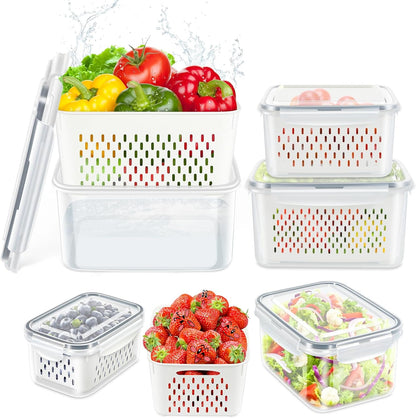 TBMAXS 5 Pack Fruit Storage Containers for Fridge Food Container with Colander Airtight BPA Free Plastic Berry Keeper Produce Vegetable Saver Bins Keep Fresh