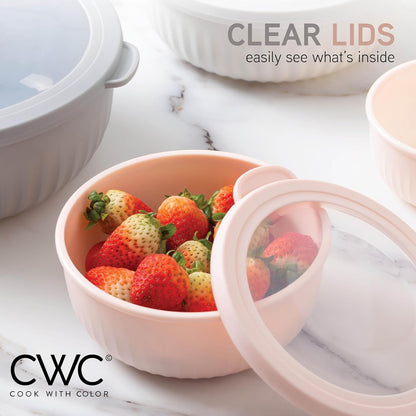 COOK WITH COLOR Prep Bowls with Lids- Wide and Deep Nesting Plastic Small Mixing Bowl Set with Lids, 8 Piece Set - Wide Bowls, Blue