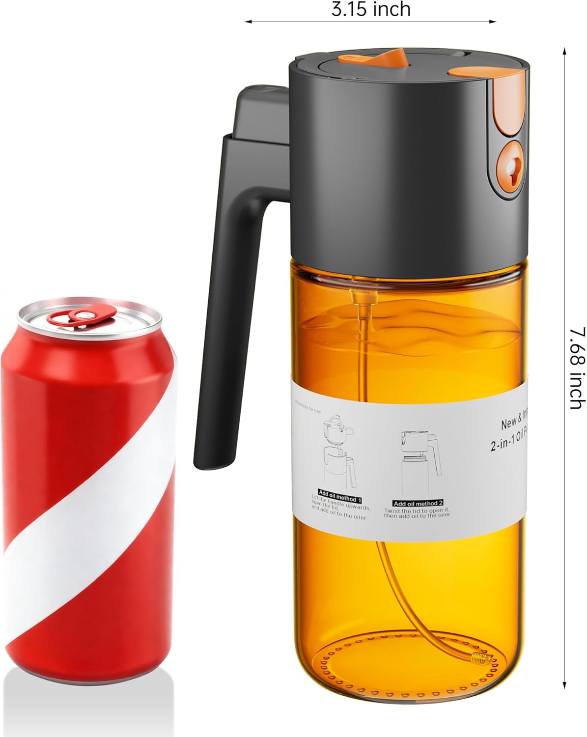 OURCABECUE Upgrade 2 in 1 Oil Sprayer for Cooking, 17oz Light-Blocking Glass Olive Oil Dispenser Bottle for Kitchen, Food-Grade Oil Mister with 8 Stickers for Salad, Frying (Green Bottle-Black Gap)