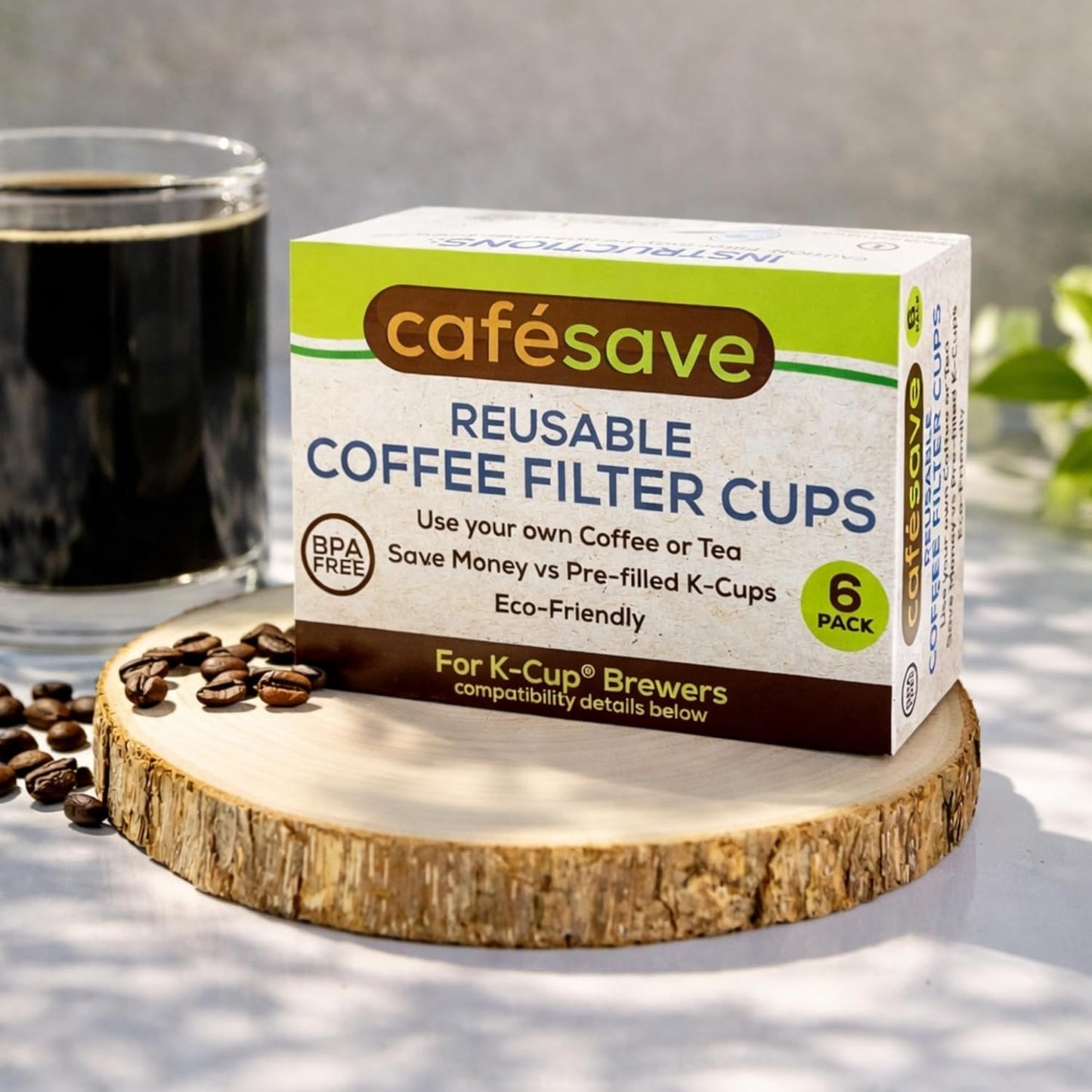 2-Item Bundle: 4-Pack Cafe Save 1-Stream Reusable K Cup Coffee Filters + EZ-Scoop 2 Tbsp Scoop with Integrated Funnel, Refillable Pod Capsule For Use with Keurig & Select Single Cup Coffee Maker
