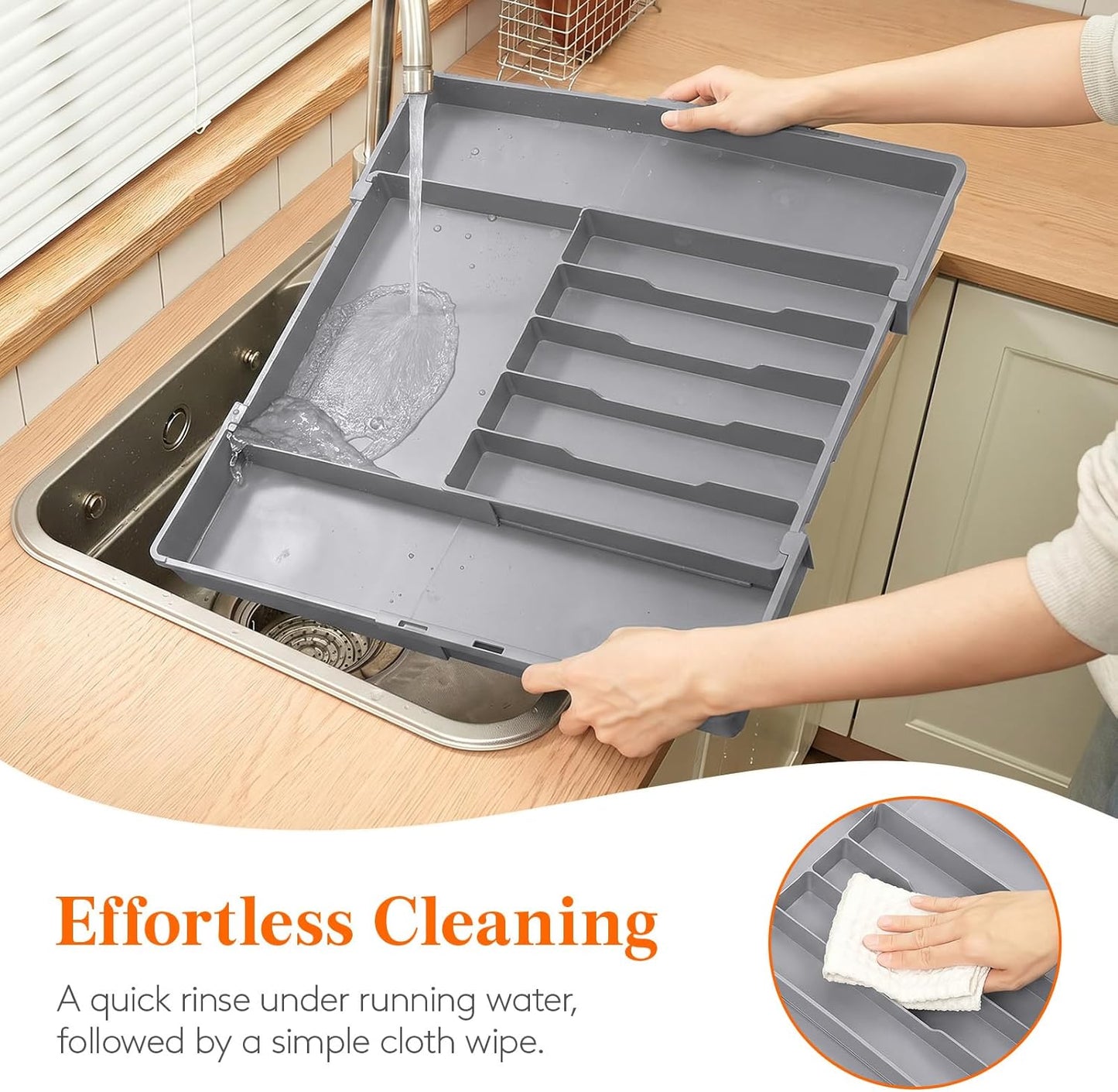 Lifewit Silverware Drawer Organizer, Expandable Utensil Tray for Kitchen, BPA Free Flatware and Cutlery Holder, Adjustable Plastic Storage for Spoons Forks Knives, 4-7 Slots, Black