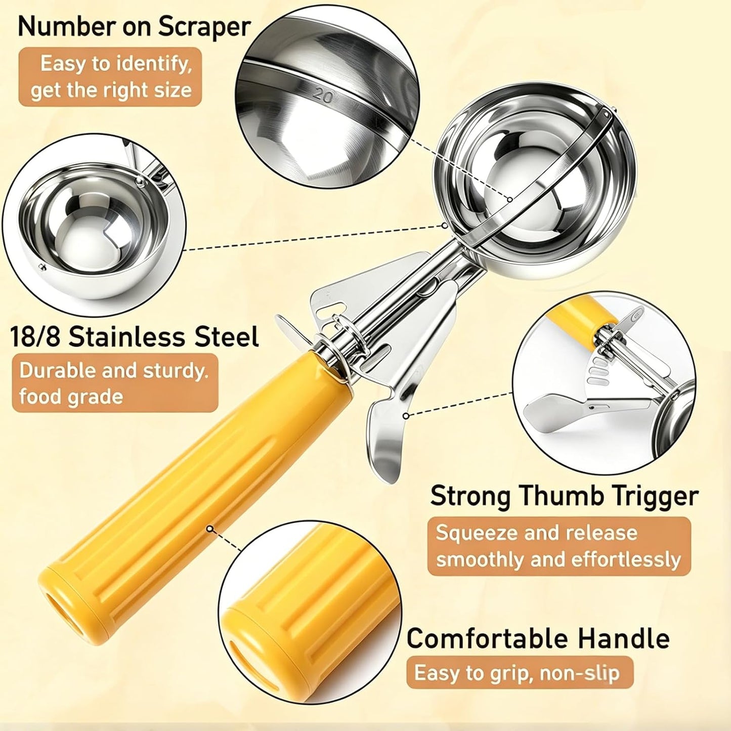 Fayomir 2 oz Scoop, Cookie Scoop for Baking, 2 oz Ice Cream Scoop with Trigger, #16 Disher, Portion Scoop, Blue Handle, Food Scoop for Ice Cream, Muffin, Cupcake Batter, Mashed Potato, Cookie Dough