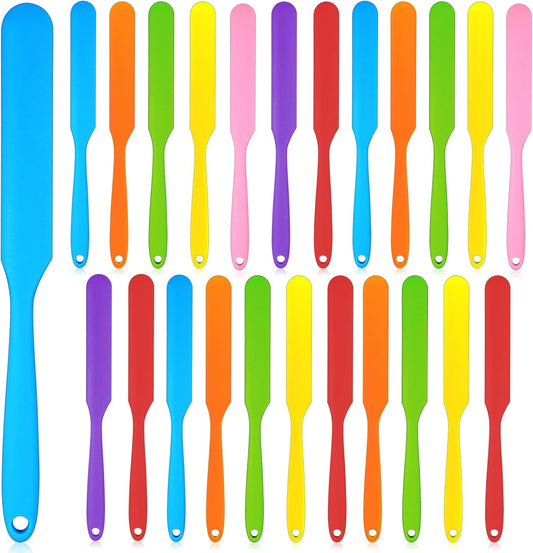 Lasnten 24 Pcs Silicone Spatula Set Heat Resistant Spatula Silicone Flexible Non Stick Jam Scraper with Long Handle Mixing Batter Scraper for Butter Cake Cream Icing Cooking Kitchen Baking