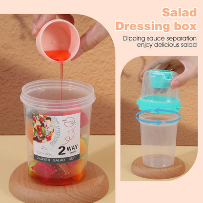 6 Pcs Salad Shaker Cup with Lids and Fork Fresh Salad Shaker Container for Lunch, Portable Breakfast Meal Vegetable and Fruits, White, Pink, Green