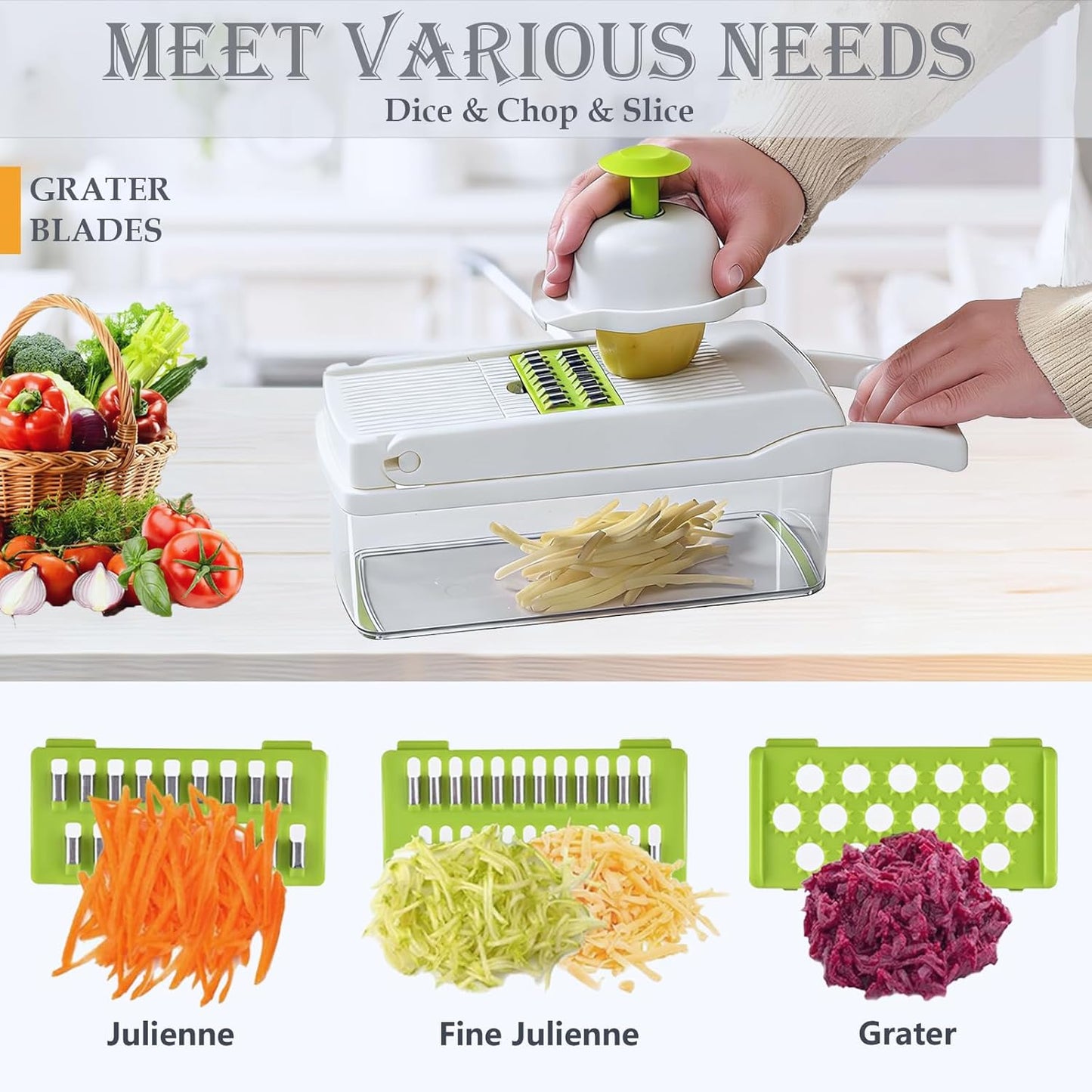 Dewpeton Pro-Series 20-in-1 Mandoline Slicer & Spiralizer, Veggie Chopper with Container, Home Essential Kitchen Gadget