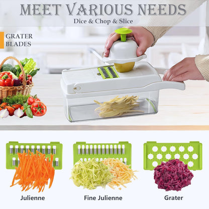 Dewpeton Pro-Series 20-in-1 Mandoline Slicer & Spiralizer, Veggie Chopper with Container, Home Essential Kitchen Gadget